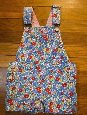 Mini Boden Floral Corduroy Overalls - Blue Red Yellow